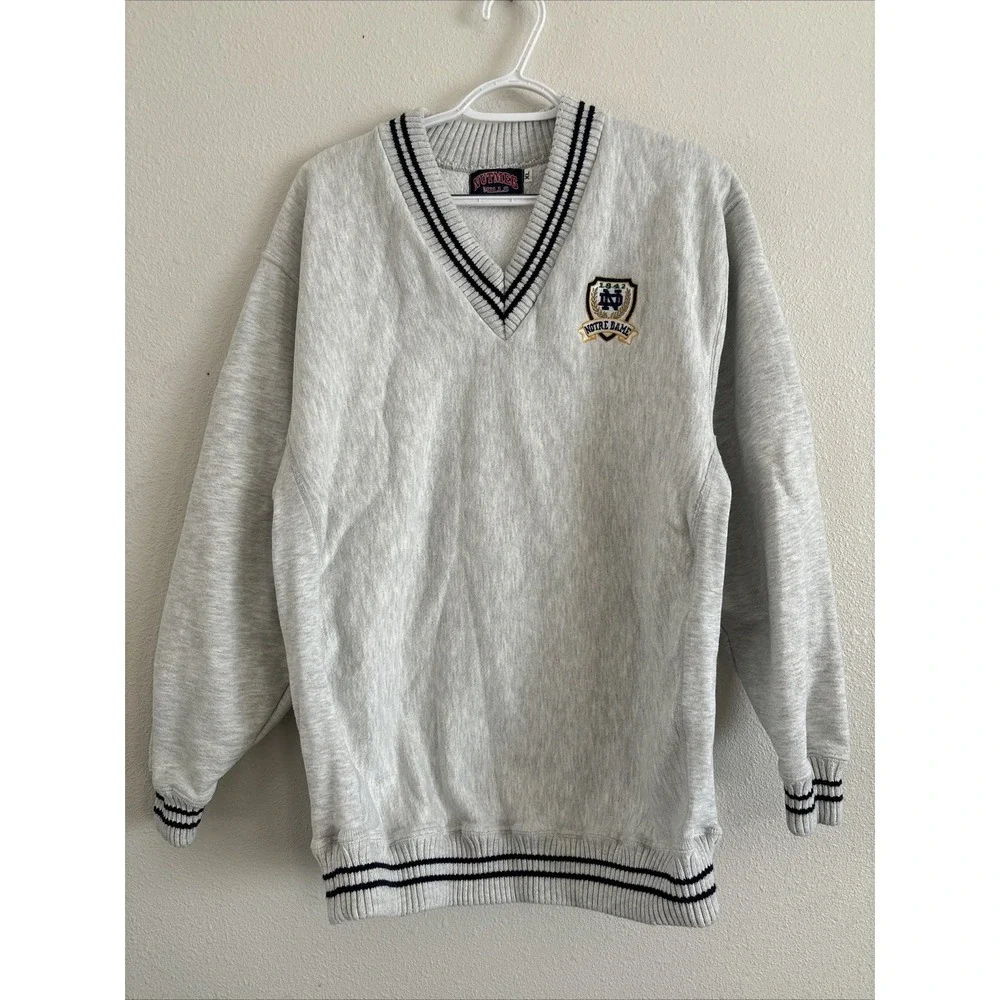 Vintage Nutmeg Notre Dame University V-Neck Sweater Coastal Preppy XL